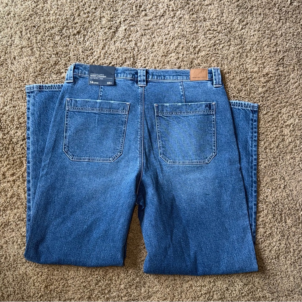 Women’s American Eagle Baggy Straight Jeans Size 14 Long - Picture 5 of 9
